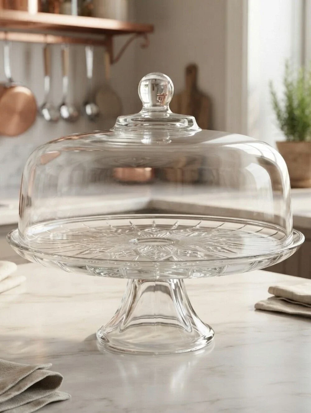 Vintage Glass 12” Pedestal Cake Dessert Stand w/ Heavy Dome Cover Anchor Hocking